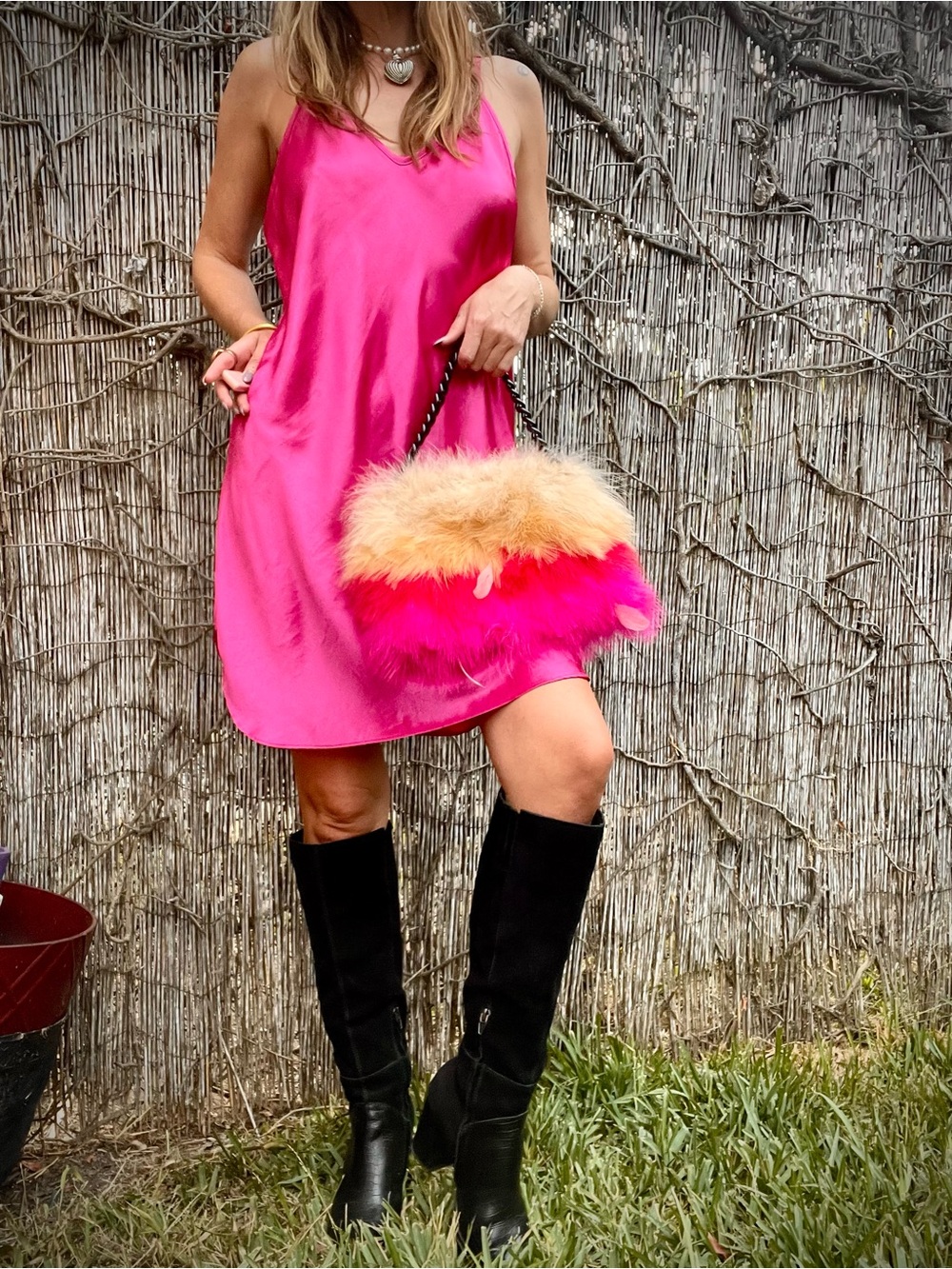 Betsey Johnson Ombre Feather Chain-Handle Shoulder Bag - Pink & Peach - Picture 3 of 4